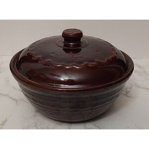 Vintage Marcrest Daisy Dot Brown Large 9.75 x 7" Covered Casserole Stoneware B6